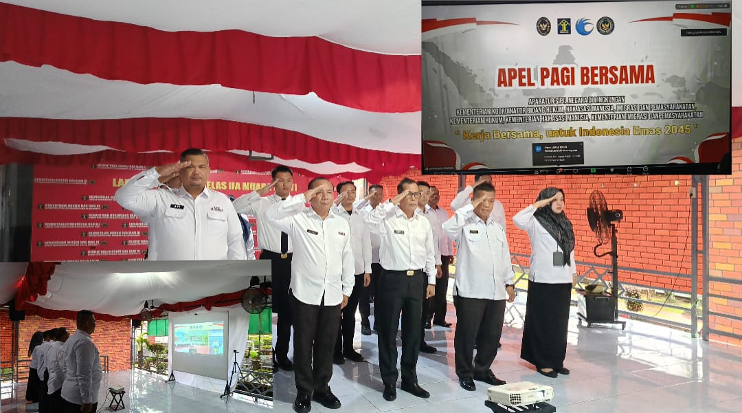 Lapas Narkotika Kelas IIA Muara Beliti Ikuti Apel Bersama Kementerian Koordinator Bidang Hukum Hak Asasi Manusia Imigrasi dan Pemasyarakatan Secara Virtual