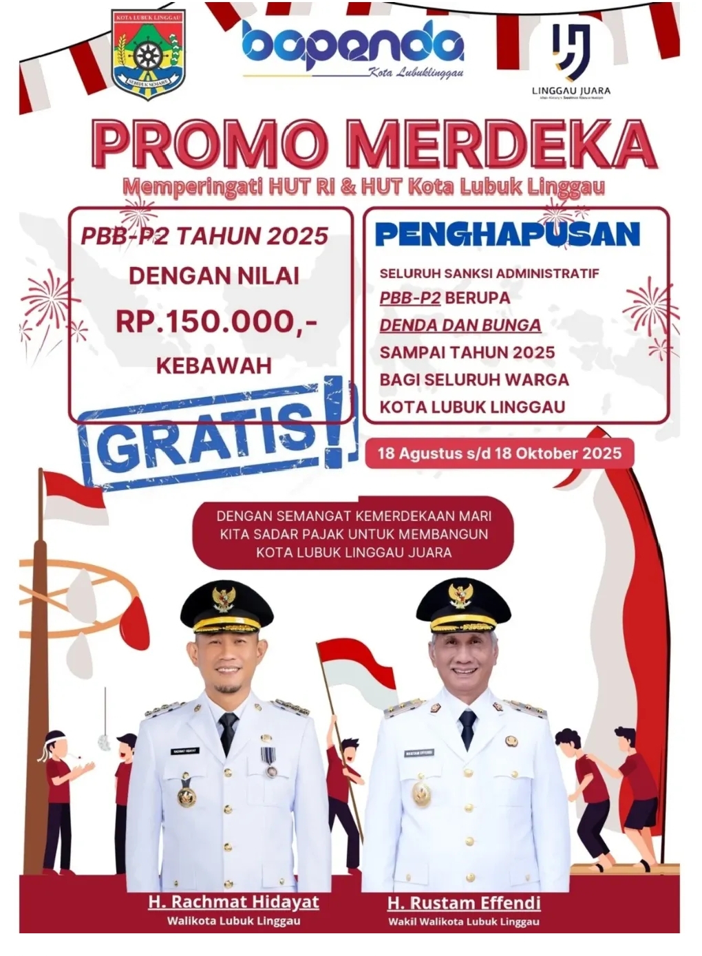 Pemkot Lubuklinggau Luncurkan Promo Merdeka PBB-P2 Sambut HUT RI ke-80 dan HUT Kota ke-24