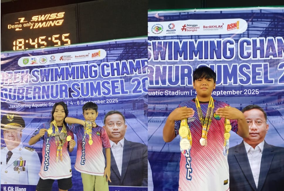 Tiga Bersaudara Atlet Muda TBSSC Lubuklinggau Raih Prestasi Gemilang di Kejurnas Sriwijaya Swimming Competition 2025