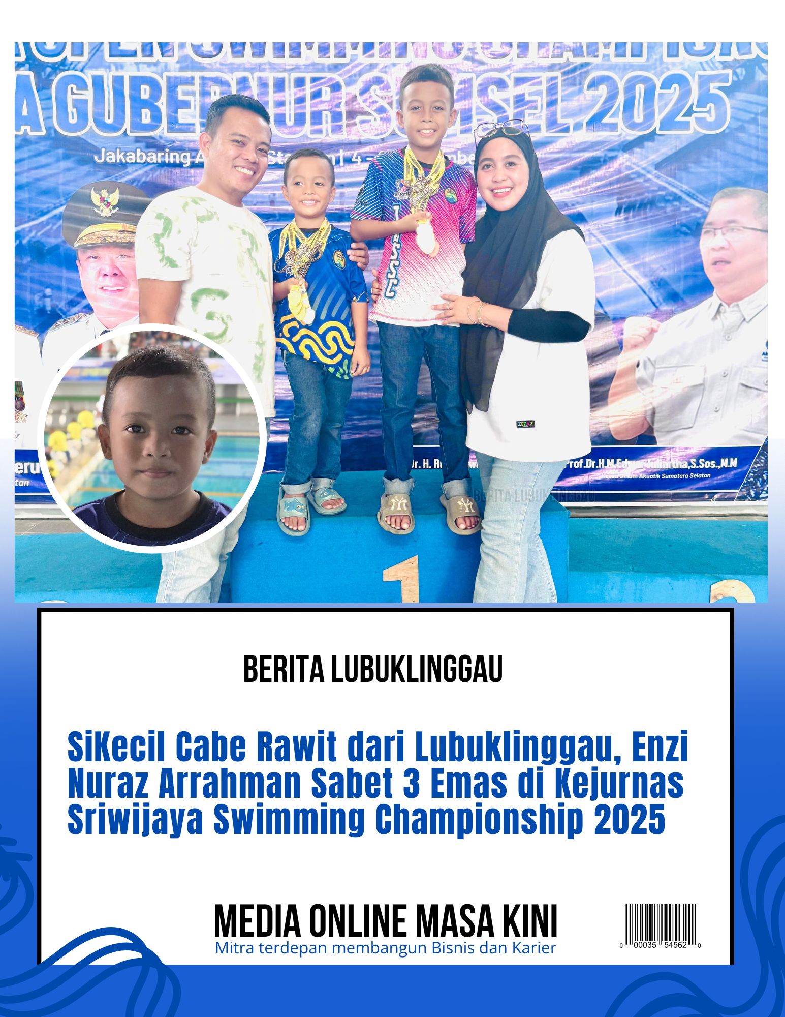 SiKecil Cabe Rawit dari Lubuklinggau, Enzi Nuraz Arrahman Sabet 3 Emas di Kejurnas Sriwijaya Swimming Championship 2025